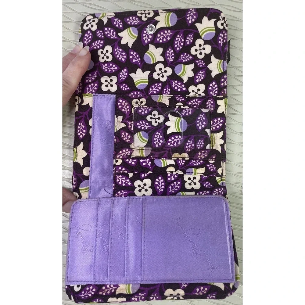 Vera Bradley Eloise-Plum Petals-Hand Bag Purse Kiss-Lock Double Straps W/Wallet